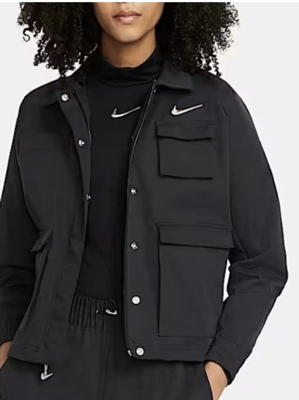 Nike Women's Black Military Field Jacket with Flap Pockets